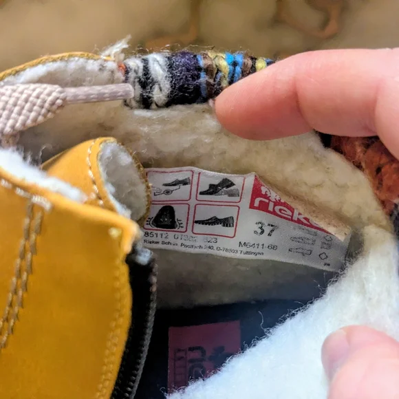 Rieker Mustard Ankle Boots with Colorful Knit Collar - Picture 6 of 7